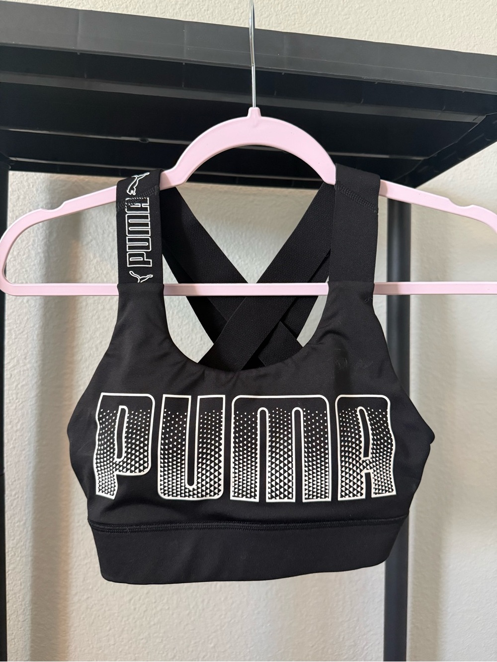 Puma Women's Black Logo Sports Bra with Cross-Back Straps